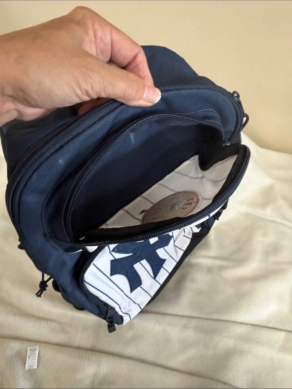 NY YANKEES!  Navy & White Pinstripe Backpack - Official Team Logo